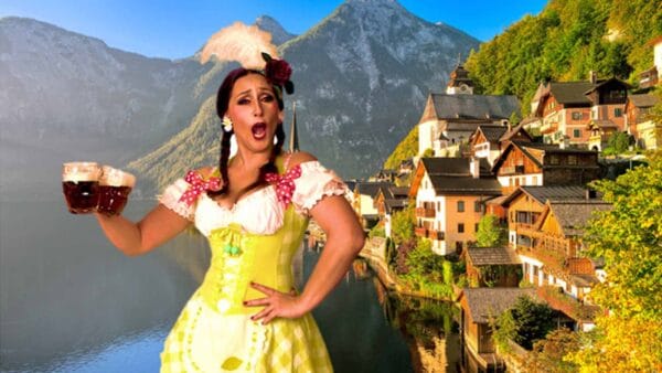 Tyrolertrunten i alperne med øl i hånden